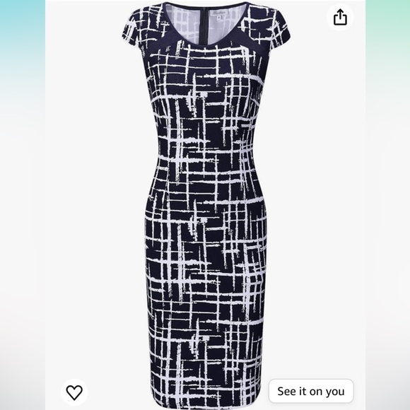 Ladies Blue White Bodycon Stretch MIDI Casual Dress Like New Zip back sz S - Picture 5 of 17